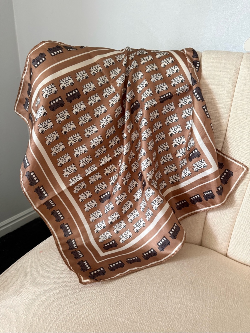 Vera Neumann SCHOOL BUS square scarf brown vintage back to school driver teacher